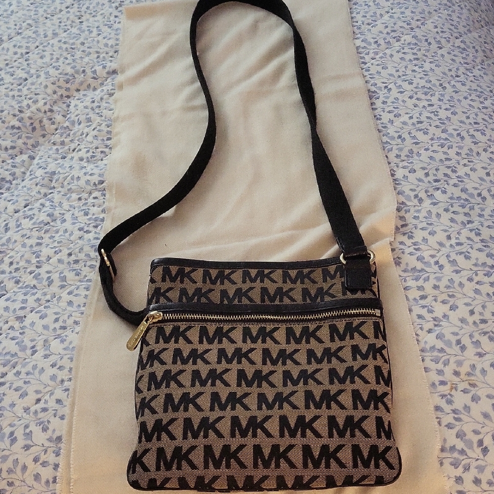 Michael Kors Black and Brown Logo Crossbody